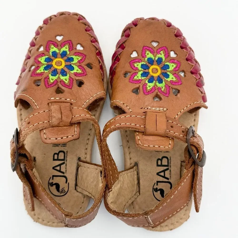 JAB Mexican Handmade Huarache Embroidered Leather Sandals for Little Kids - MX S
